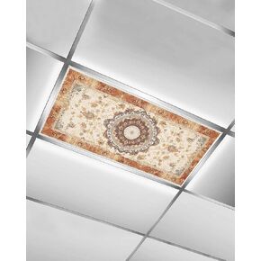 1 Pack Fluorescent Light Cover for Ceiling Lights, Boho Leaf Magnetic Classroom Light Filters 4x2 Feet, Orange Rustic Tribal Patterns Ethnic Bohemian Ceiling Shade Panel for Office