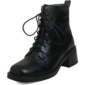 TinaCus Women's Handmade Genuine Leather Square Toe Lace Up Block Heel Combat Boots Ankle Boots