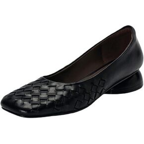 TinaCus Women's Genuine Leather Comfortable Weave Square Toe Slip On Casual Flats Dressy Shoes