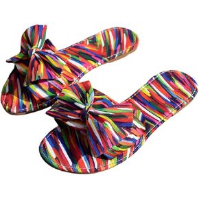 GORGLITTER Women's Summer Bow Colorful Flat Sandals 2025 Rainbow Open Toe Dressy Beach Trendy Slide Sandals