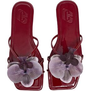 MakeMeChic Women's 3D Flower Strappy Flat Sandals PU Leather Open Toe Summer Sandals