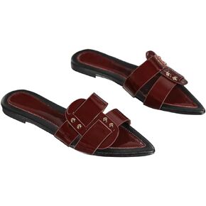 Verdusa Women's Pointed Open Toe Studded Flat Sandal Colo Block Slip On Sandals