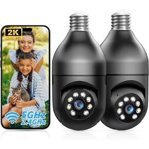 Light Bulb Security Cameras- 2K Lightbulb Cameras for Home Security Outdoor Indoor 5G&2.4G WiFi Security Camera Wireless Two Way Talk,Full Color Night Vision, Audible Alarm, Easy Installation
