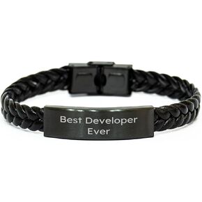 Gifts from Best Developer Ever for Developer Valentine's Interlaced Leather Bracelet Love, Woven Leather Cord for Men, Funny Quote 'Best Developer Ever' for Him, Her, Friend, Coworker, Family