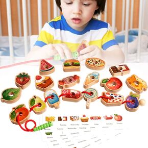 Educational String Beaded Toys, 2025 Upgrade Wooden Threading Beads Set, Preschool Threading Stringing Toys Games, Fine Motor Skills Lacing Beads Toys for Kids Toddlers 3 4 5 Year Old Boys Girls
