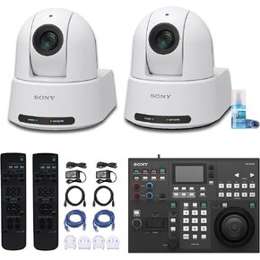 2 X Sony SRG-A40 4K PTZ كاميرا مع AI المدمجة و 30x/40x ، تكبير صورة واضح (أبيض) (SRGA40/W) + Sony RM-IP500/1 وحدة تحكم عن بُعد المهنية لمحقة Sony PTZ Cameras + أكثر (متجددة)