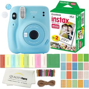 FUJIFILM INSTAX Mini 11 Instant Film Camera Plus Instax Film and Accessories Stickers, Hanging Frames and Microfiber Cloth (Sky Blue)…