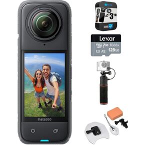 Insta360 CINSABMA X4 360 Camera 284752: Tiny 2.7K Action Cam, Hands-Free POV, Waterproof Bundle with 3 YR CPS Enhanced Protection Pack, 128GB Memory Card, All-in-1 Surf Kit & Compact Power Grip