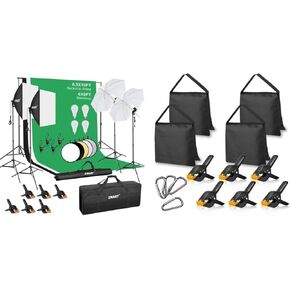 EMART 8.5 x 10 ft Backdrop Support System, Professional Photography Lighting Kit with 50W LED Blub, Reflector, Backdrop *3+Heavy Duty Sandbags *4 for Backdrop Stand, Light Stand, Photo Tripod, Canopy