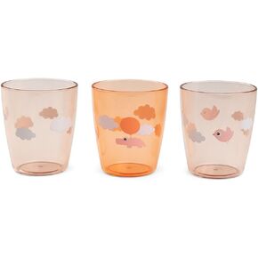 Done by Deer Yummy mini glass Set – 3 pcs – Happy Clouds – Green – BPA-Free Acrylic Cups for Kids – Dishwasher Safe – 120 ml (4 oz) – Toddler-Sized Drinking Glasses