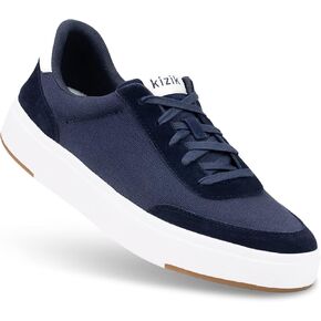Kizik Slip On Sneakers: Prague - Court Style, 4-Way Stretch Canvas with Suede Details, Casual Shoes for Women & Men, Hands Free Convenience - Wide Width