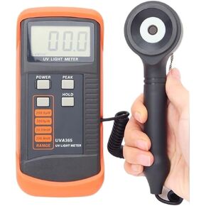 UV Meter, 0~400m W/cm UV Light Meter UVA&UVB UV Sensor Light Correction Filter Ultraviolet Radiation Instrument Lux Meter UVA365 for Measuring Ultraviolet Light