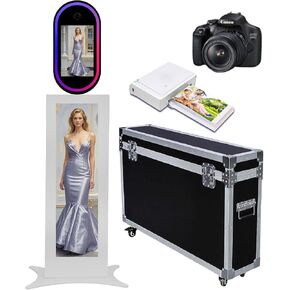 LCD Photo Booth with 13.3 inch Magic Mirror Photobooth Machine with RGB Light,APP Control,Touch Screen Photo Booth Selfie Station Shell Stand for Events (White, Photo Booth+Camera+Mini Printer)