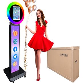 Photo Booth for iPad 10.2" 10.9'' 11'' 12.9'' Photobooth Machine Stand Shell Selfie Adjustable Machine Custom Logo with RGB LED Ring Light and Flight Case for Wedding Rental Events