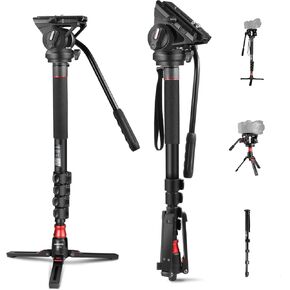 Neewer 71.6 "حامل monopod الكاميرا ، ترايبود سفر ألياف الكربون خفيفة الوزن مع قاعدة قابلة للفصل لتسجيل فيديو DSLR Camcorder ، Telescopic Selfie Stick Trekking Pole ، Max Load 13.2 رطل ، TP71