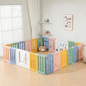 Baby Play Pen, Foldable Play Pens for Babies and Toddlers, 14 Panels Extra Large Baby Playpen, Astronauts Portable Fence, Kids Gate Playpen Yard - Grey