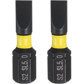 HARFINGTON 2pcs SL3 Slotted Screwdriver Bit 1/4" Hex Shank 25mm/1" Length Magnetic Flat Head Hex Bits S2 Steel Screw Driver Bit Industrial Grade Electric Drill Bits