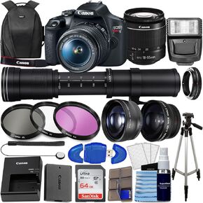 Canon EOS Rebel T7 DSLR Camera with 18-55mm is II Lens Bundle + 420-800mm Super Zoom Lens, Wide Angle Telephoto 64GB Memory, 3PC Filter Kit, Photo Backpack, Tripod More (34PC Bundle), Black