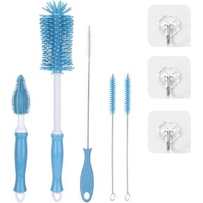 Portable Bottle Brush Set - Baby Bottle Cleaner Kit with Silicone Brush, Nipple Brush, Straw Brush, Bottle Cleaning Tool