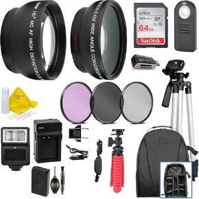 Top Knotch 58MM Accessory Kit for Canon EOS Rebel T7, T6, T5, T3, T100, 4000D, 3000D, 2000D, 1500D, 1300D, 1200D 1100D, and More; Includes: 2X LP-E10 Batteries, Filter Kits, Backpack & More