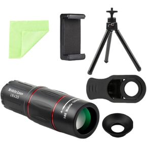 Monokulares Telefonobjektiv, Monokular-Teleskop für Smartphone, Monokular-Teleskop 18X25 | Stativadapter für Smartphone, leichtes Monokular für Konzerte, Jagd, Reisen (Complete Set)