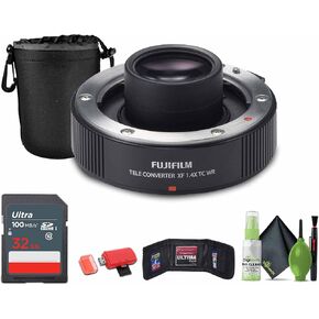 FUJIFILM XF 1.4X TC WR TELECONVERTER + POUCH BACKENT + 32GB بطاقة الذاكرة + محفظة بطاقة الذاكرة + قارئ بطاقة USB ، SD/MICROSD