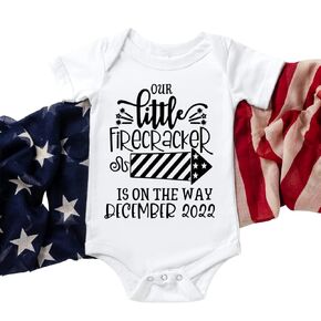 Little Firecracker on the Way, Fourth of July Pregnancy Announcement Onesie, Cute 4th of July Baby Announcement to Grandparents, Husband, Family. Baby Reveal, Surprise,