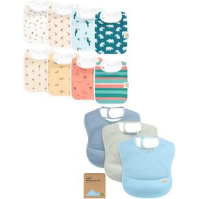 KeaBabies 8-Pack Baby Bibs for Boy, Girl and 3-Pack Waterproof Baby Bibs for Eating - Drool Bibs for Baby Girl, Boy, Toddler, Infant Bibs, Cotton Bibs - Lightweight Baby Bib with Food Catcher
