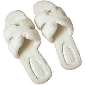 Women's Plush Slippers,Square H-shaped flat Bottom Warm fur Slippers for Women's Outdoor Wear in autumn and Winter,Open Toe Casual and Fashionable Plush Shoes