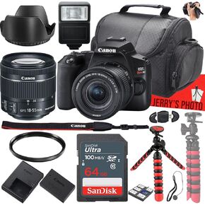 Canon EOS Rebel SL3 DSLR Camera with Canon EF-S 18-55mm f/4-5.6 is STM Lens + 64 GB Memory + Slave Flash + Camera Case + UV Filter + More (18pc Bundle) (Renewed)