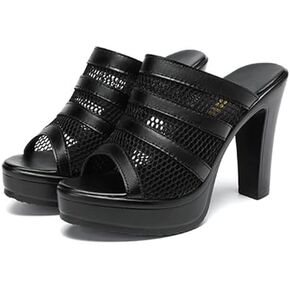 Women's Platform Fish Mouth Mesh Mule High Heels Comfortable Slip On Chunky High Heel Wedge Sandals backless Heels Sandals