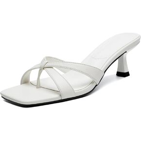 Vertundy Womens Kitten Heels Flip Flop Square Toe Low Mule Thong Sandals