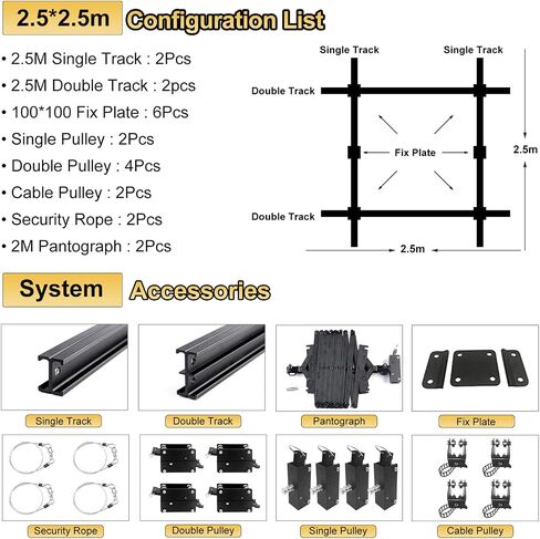 Datouboss 97 "× 97" التصوير الفوتوغرافي بانتوجوغراف استوديو السقف نظام السكك الحديدية 2.5M طقم مسار سكة حديد الجدري 43-200 سم سقوط البانتوغراف استوديو الدعم نظام السكك الحديدية (2.5M*2.5M-B) in Kuwait