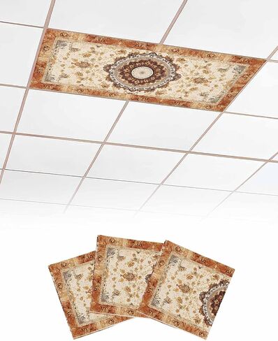 1 Pack Fluorescent Light Cover for Ceiling Lights, Boho Leaf Magnetic Classroom Light Filters 4x2 Feet, Orange Rustic Tribal Patterns Ethnic Bohemian Ceiling Shade Panel for Office in Saudi Arabia