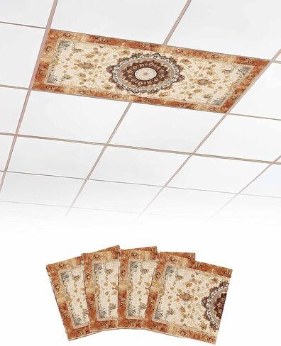 1 Pack Fluorescent Light Cover for Ceiling Lights, Boho Leaf Magnetic Classroom Light Filters 4x2 Feet, Orange Rustic Tribal Patterns Ethnic Bohemian Ceiling Shade Panel for Office in Saudi Arabia