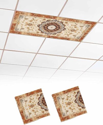 1 Pack Fluorescent Light Cover for Ceiling Lights, Boho Leaf Magnetic Classroom Light Filters 4x2 Feet, Orange Rustic Tribal Patterns Ethnic Bohemian Ceiling Shade Panel for Office in Saudi Arabia