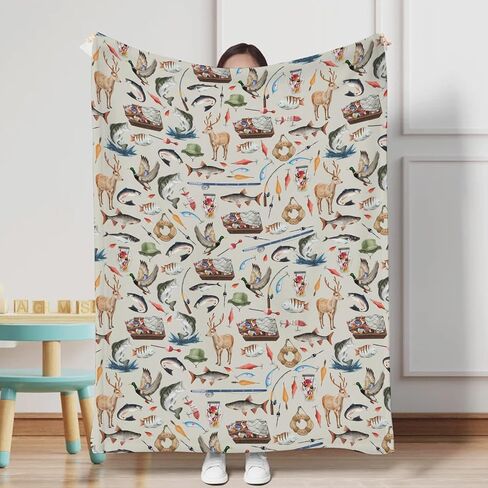 Vintage Hunting Fishing Baby Blanket for Girl Boy Fishing Hunting Deer Ducks Receiving Blanket Hunting Animal Flannel Swaddle Blanket for Nursery Stroller Toddler Newborn Crib Bed Blanket 30x40 in Kuwait