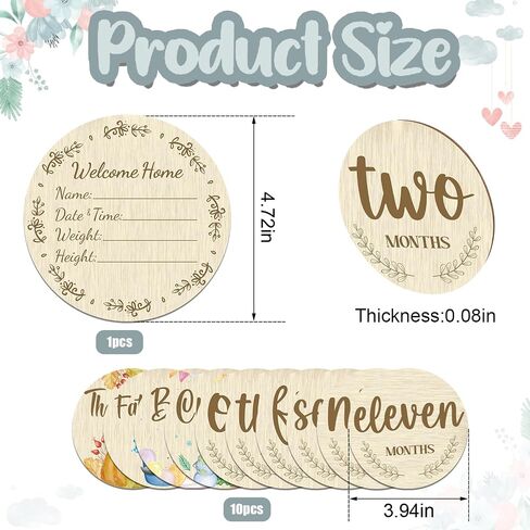 Threetols 7pcs Wooden أول علامة بطاقات العطلات ، ودعم المولود حديث الولادة ، الرحلة الحمل ، نمو الطفل ، أول عطلتي ، عطلتي ، معلم الخشب ، هدايا استحمام الطفل in Kuwait
