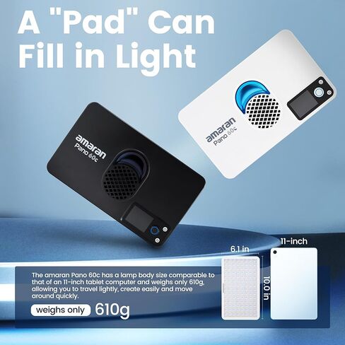 Amaran Pano 60C RGBWW Video Panel Light,Color Temperature 2500K-7500K,60W,CCT 2,300K-10,000K,12 Lighting Efects,App Control,Support USB-C PD,with Softboxes and Carrying Case (Amaran Pano 60c) in Saudi Arabia