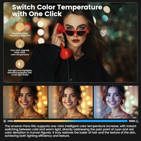 Amaran Pano 60C RGBWW Video Panel Light,Color Temperature 2500K-7500K,60W,CCT 2,300K-10,000K,12 Lighting Efects,App Control,Support USB-C PD,with Softboxes and Carrying Case (Amaran Pano 60c) in Saudi Arabia