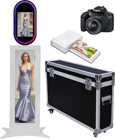 LCD Photo Booth with 13.3 inch Magic Mirror Photobooth Machine with RGB Light,APP Control,Touch Screen Photo Booth Selfie Station Shell Stand for Events (White, Photo Booth+Camera+Mini Printer) in Saudi Arabia