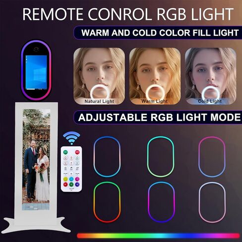 LCD Photo Booth with 13.3 inch Magic Mirror Photobooth Machine with RGB Light,APP Control,Touch Screen Photo Booth Selfie Station Shell Stand for Events (White, Photo Booth+Camera+Mini Printer) in Saudi Arabia