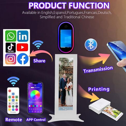 LCD Photo Booth with 13.3 inch Magic Mirror Photobooth Machine with RGB Light,APP Control,Touch Screen Photo Booth Selfie Station Shell Stand for Events (White, Photo Booth+Camera+Mini Printer) in Saudi Arabia