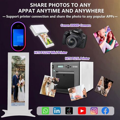 LCD Photo Booth with 13.3 inch Magic Mirror Photobooth Machine with RGB Light,APP Control,Touch Screen Photo Booth Selfie Station Shell Stand for Events (White, Photo Booth+Camera+Mini Printer) in Saudi Arabia