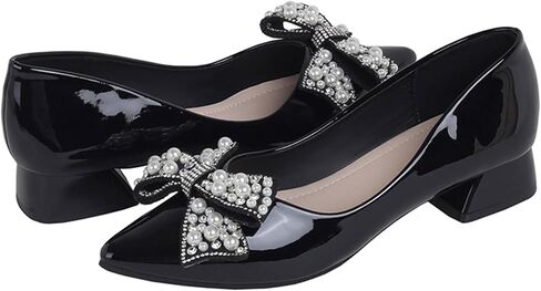 Women's Pumps Low Chunky Block Heel Rhinestone Closed Pointed Toe Comfortable Slip on Work Dress Shoes for Office in Saudi Arabia