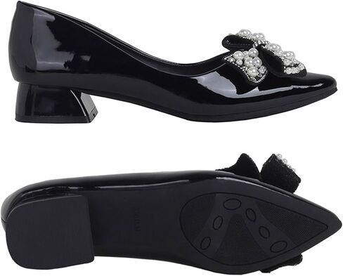 Women's Pumps Low Chunky Block Heel Rhinestone Closed Pointed Toe Comfortable Slip on Work Dress Shoes for Office in Saudi Arabia