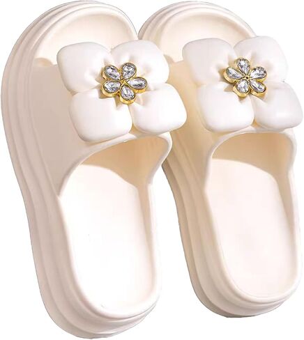 Korean Chunky Platform Sandals for Women Cute Flower Design Soft Non-Slip Outdoor Beach Slides Comfortable in Saudi Arabia