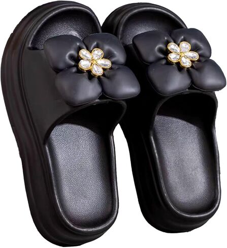 Korean Chunky Platform Sandals for Women Cute Flower Design Soft Non-Slip Outdoor Beach Slides Comfortable in Saudi Arabia