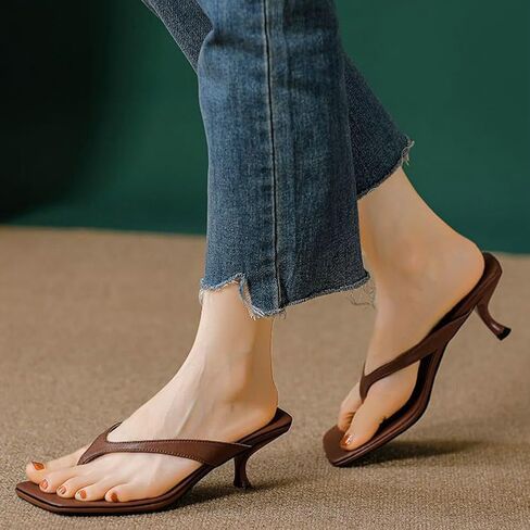 Women's Kitten Heels Sandals Square Open Toe Flip Flop Heels Slip Summer Dressy Wedding Pumps Heeled Sandals in Kuwait