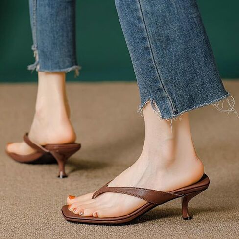 Women's Kitten Heels Sandals Square Open Toe Flip Flop Heels Slip Summer Dressy Wedding Pumps Heeled Sandals in Kuwait